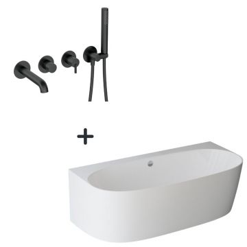 Set cada baie freestanding compozit, lipita de perete, 180x86 cm Como si baterie cada incastrata negru mat Silia