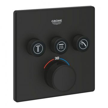 Baterie cada - dus termostatata Grohe Grohtherm SmartControl Square cu 3 functii cu montaj incastrat necesita corp ingropat phantom black